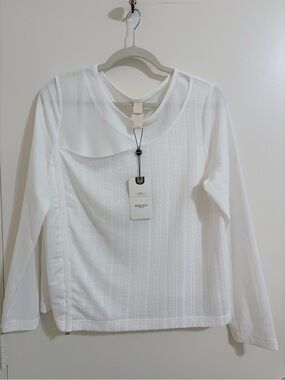 White Long-Sleeve Textured Crewneck Top